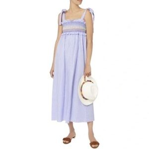 PETERSYN Women’s Hathaway Striped Poplin Embroidered Smocked Maxi Dress S
